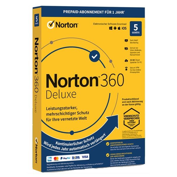 NORTON 360 DELUXE 1 Gerät / 1 Jahr mit ABO inkl.10GB ESD